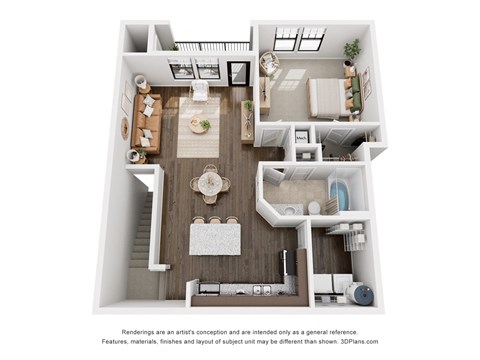 a 3d floor plan of a 2100 sq ft apartment